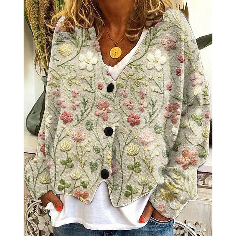 Women's Floral Open-Front Cardigan in yellow, Lightweight Layer