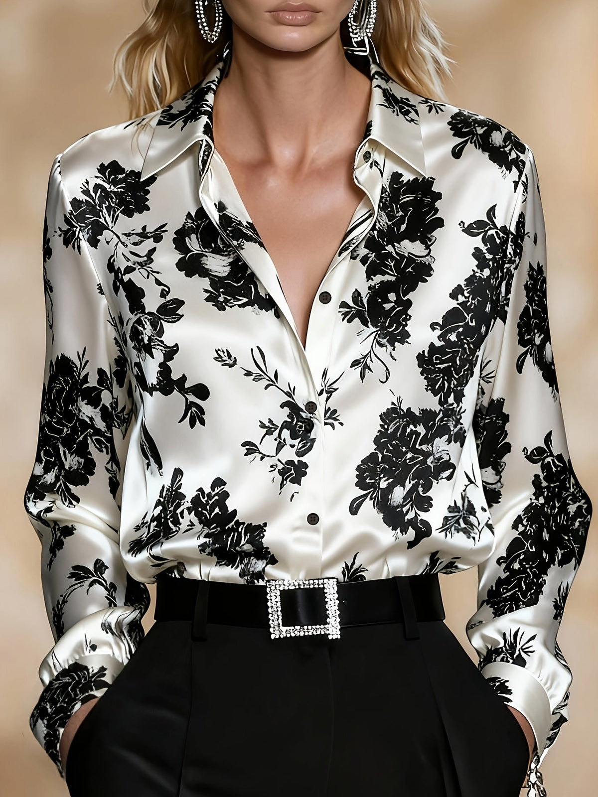 Women's Floral Printed Blouse in white, Elegant Button-Front
