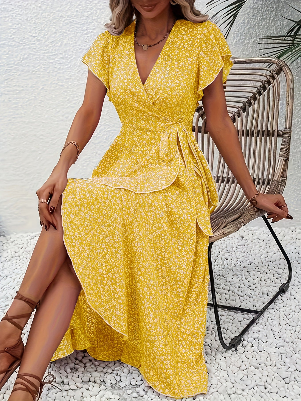 Women's Floral Wrap Dress - Flowing Summer Style