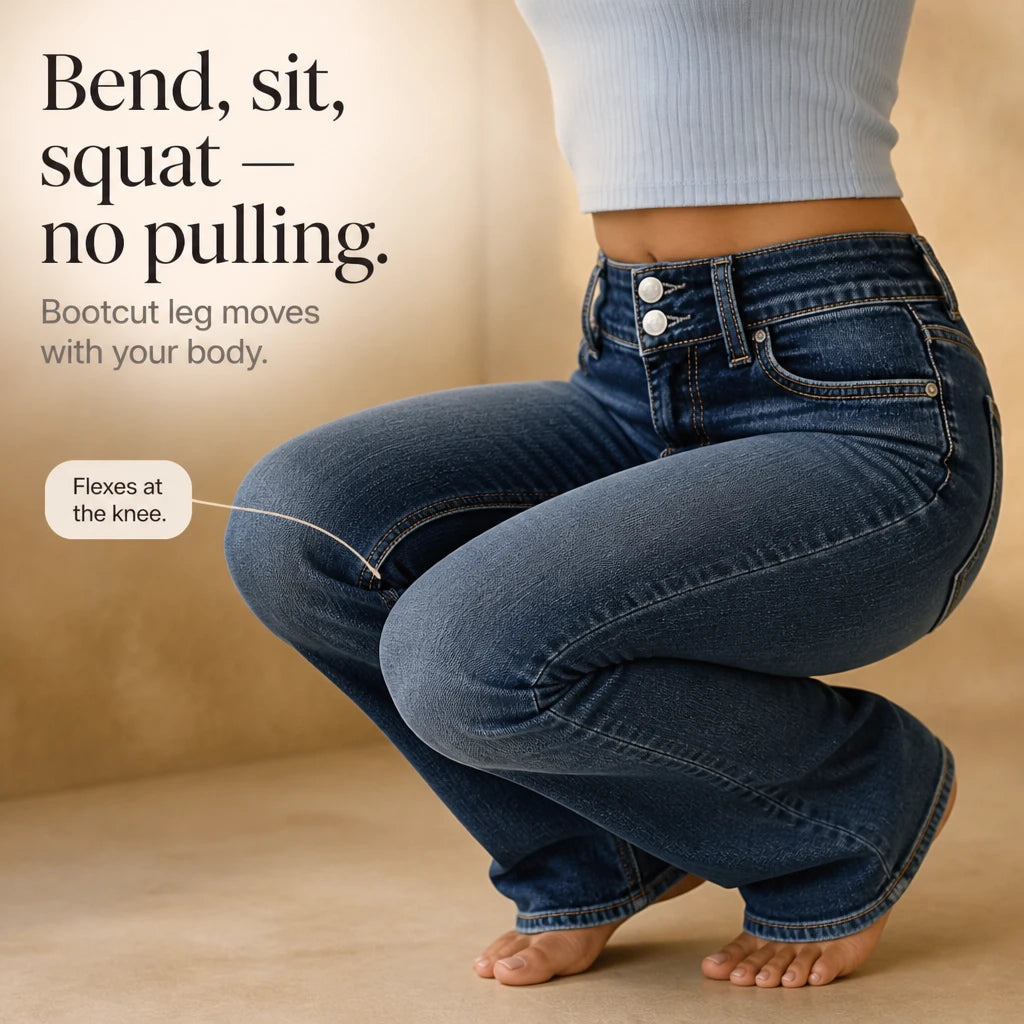 Women's High-Waisted Bootcut Jeans - Double-Button Fit