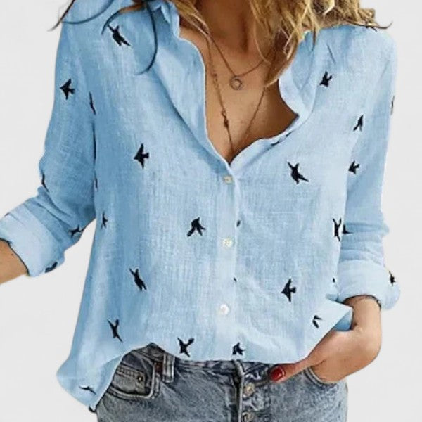 Women's Relaxed Button-Up Blouse in blue 2, Effortless Elegance