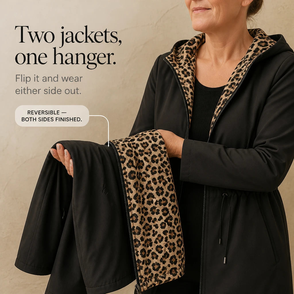 Women's Reversible Leopard Print Hooded Jacket - Two-Way Style