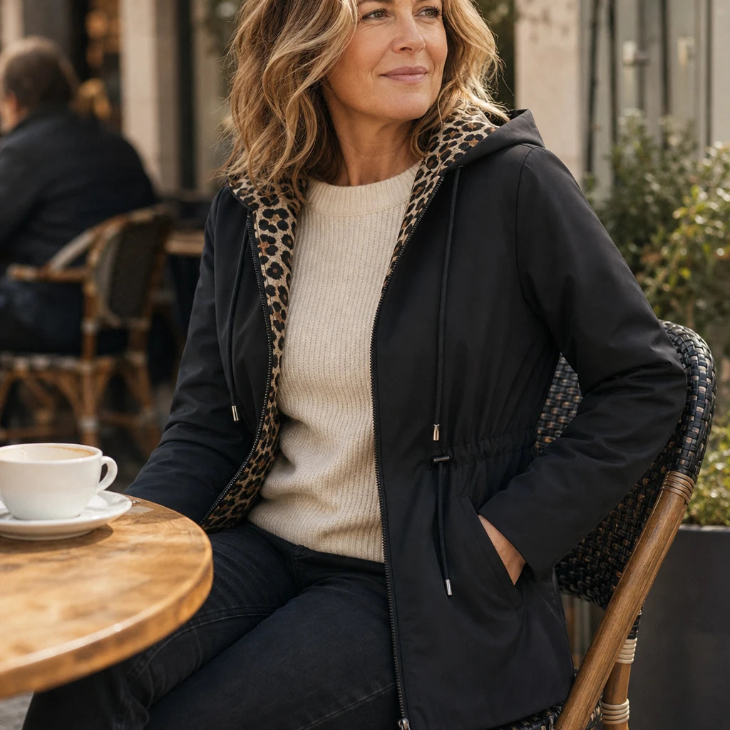 Women's Reversible Leopard Print Hooded Jacket - Two-Way Style