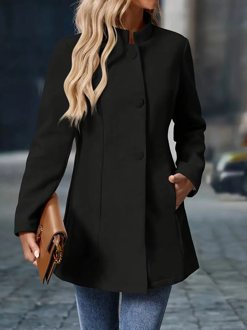 Women's Stand-Collar Button Coat - Elegant Tailored Layer