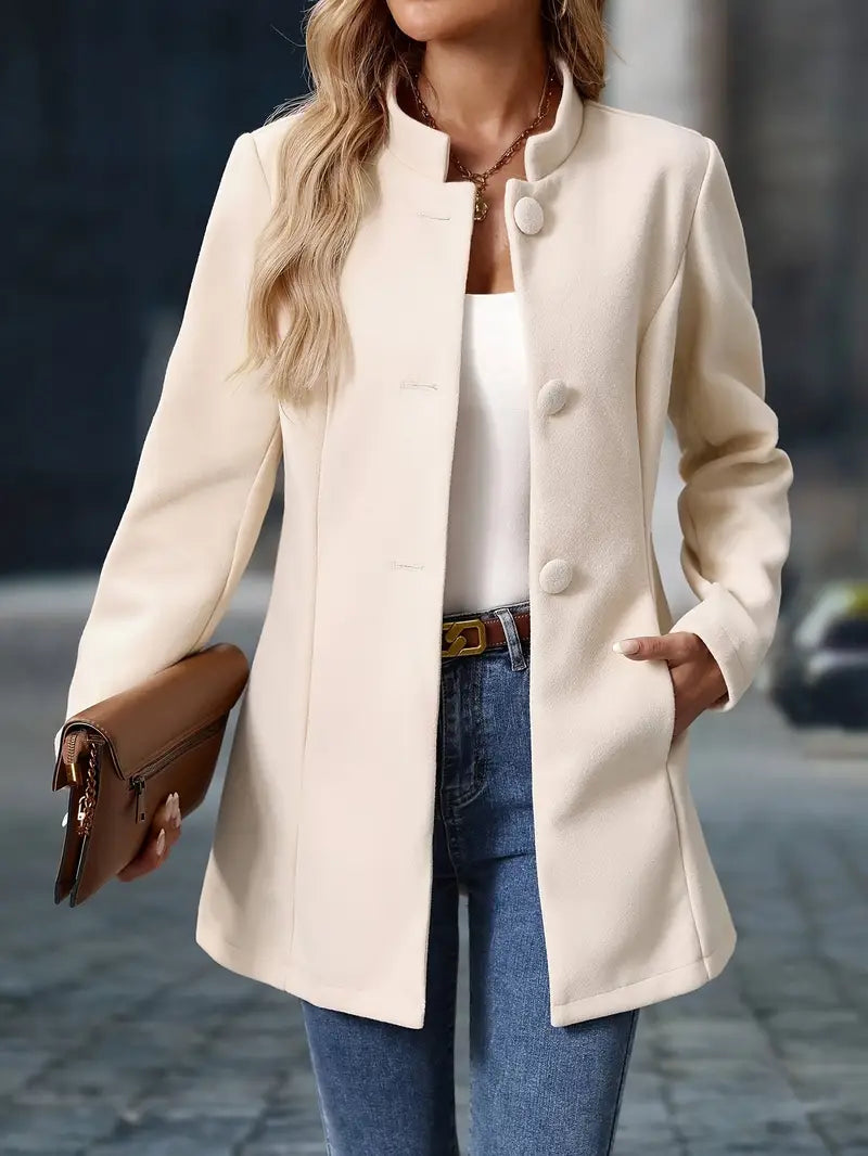 Women's Stand-Collar Button Coat - Elegant Tailored Layer
