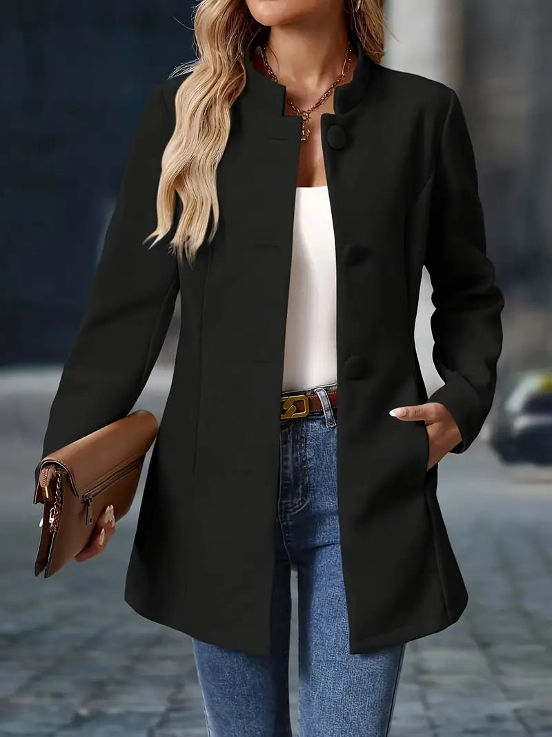 Women's Stand-Collar Button Coat - Elegant Tailored Layer