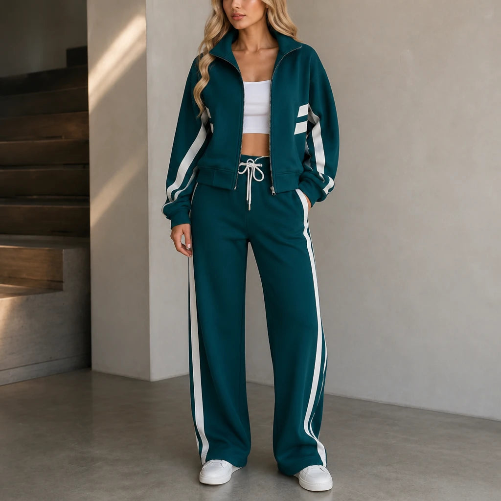 Women's Striped Lounge Set in green, Relaxed Two-Piece