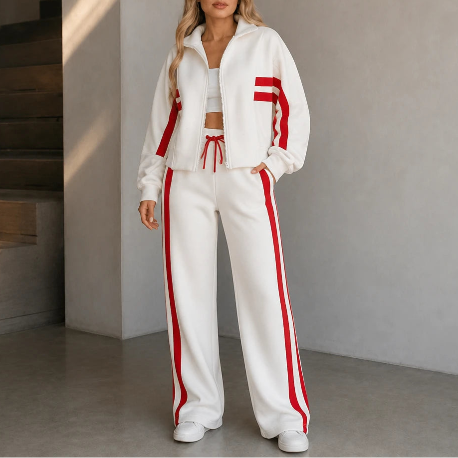 Women's Striped Lounge Set in white, Relaxed Two-Piece
