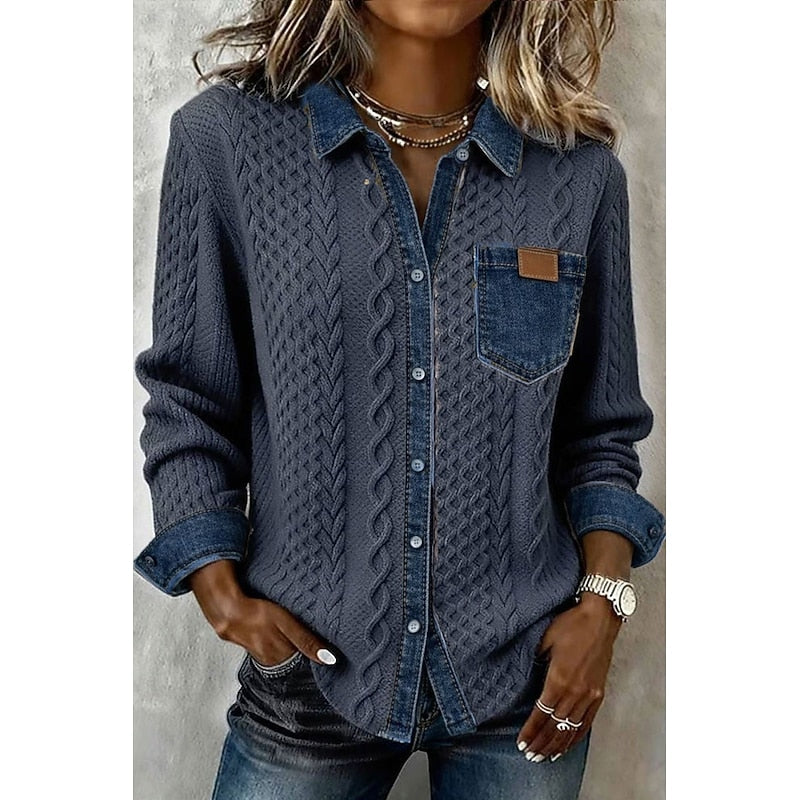 Women's Textured Contrast Shirt in blue, Elegant Everyday Wear