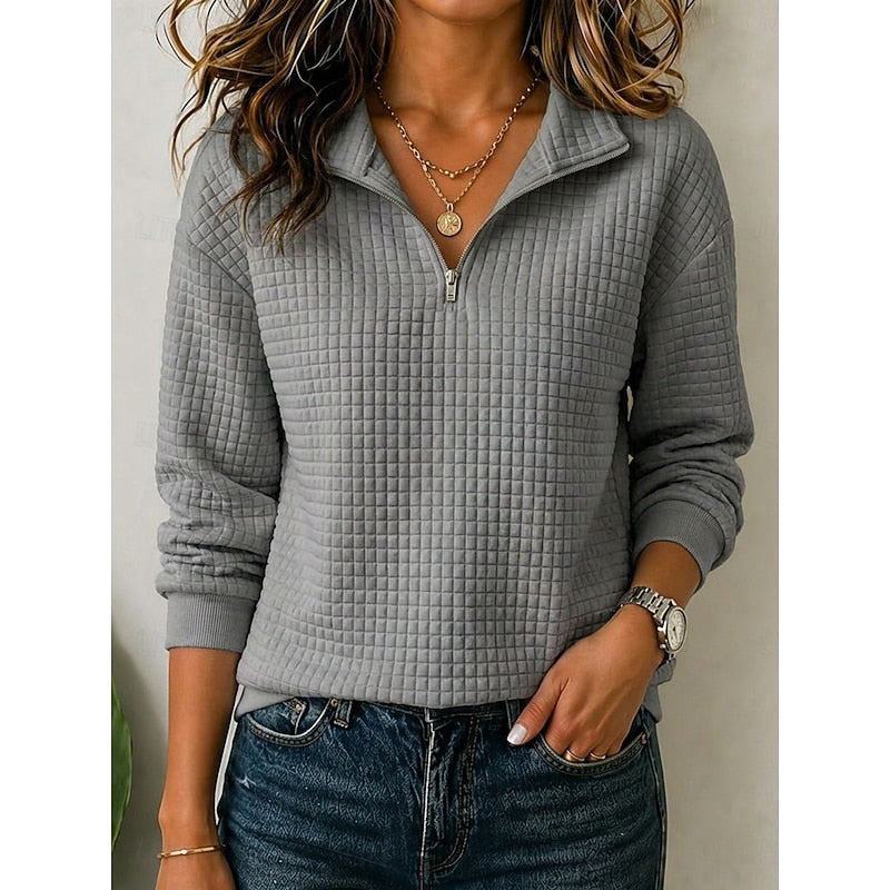 Women's Textured Quarter-Zip Pullover in dark grey, Elegant Stand Collar