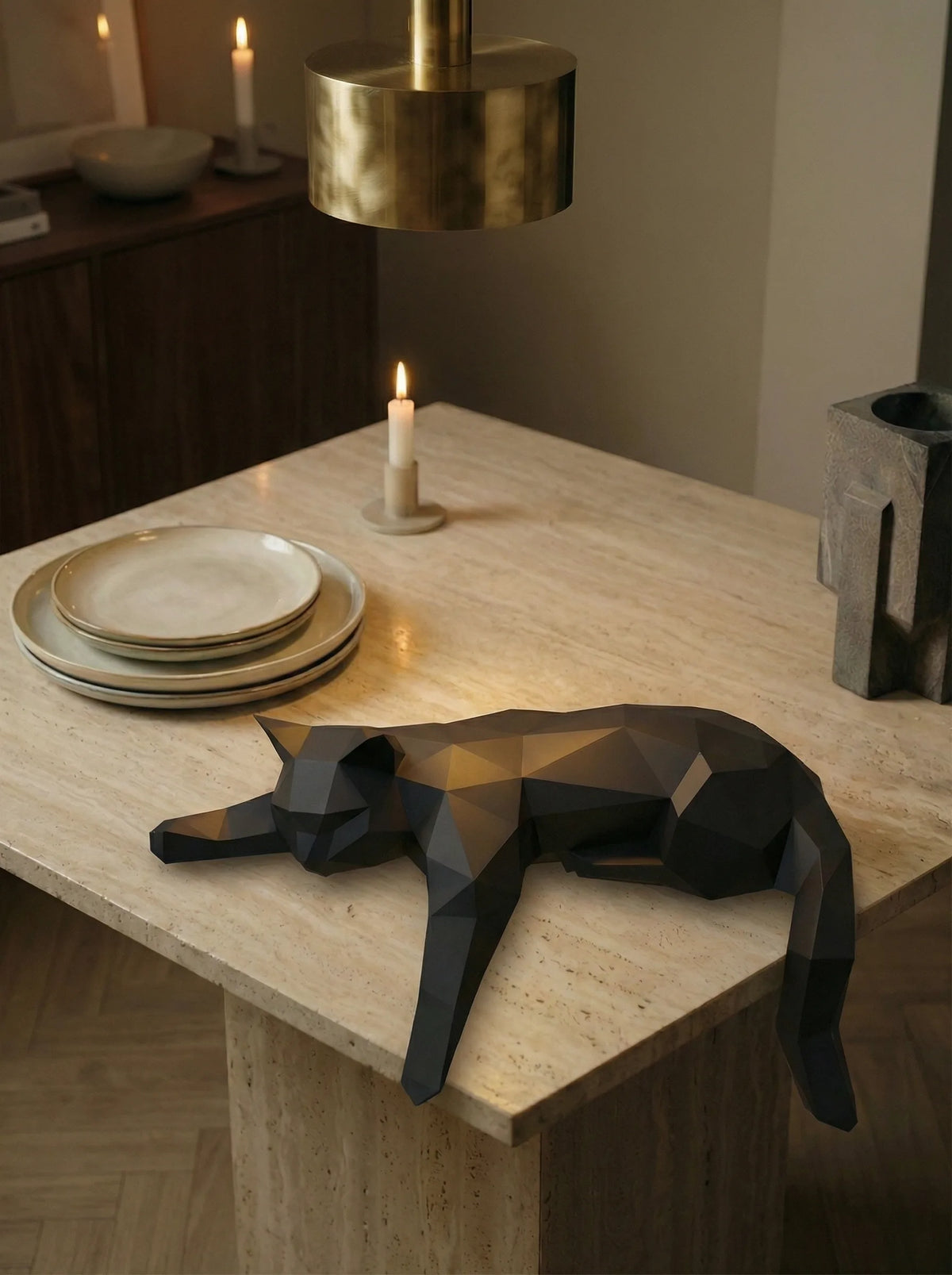 Decorative Figurine | Geometric Cat Form-Figurine-Lightsnest