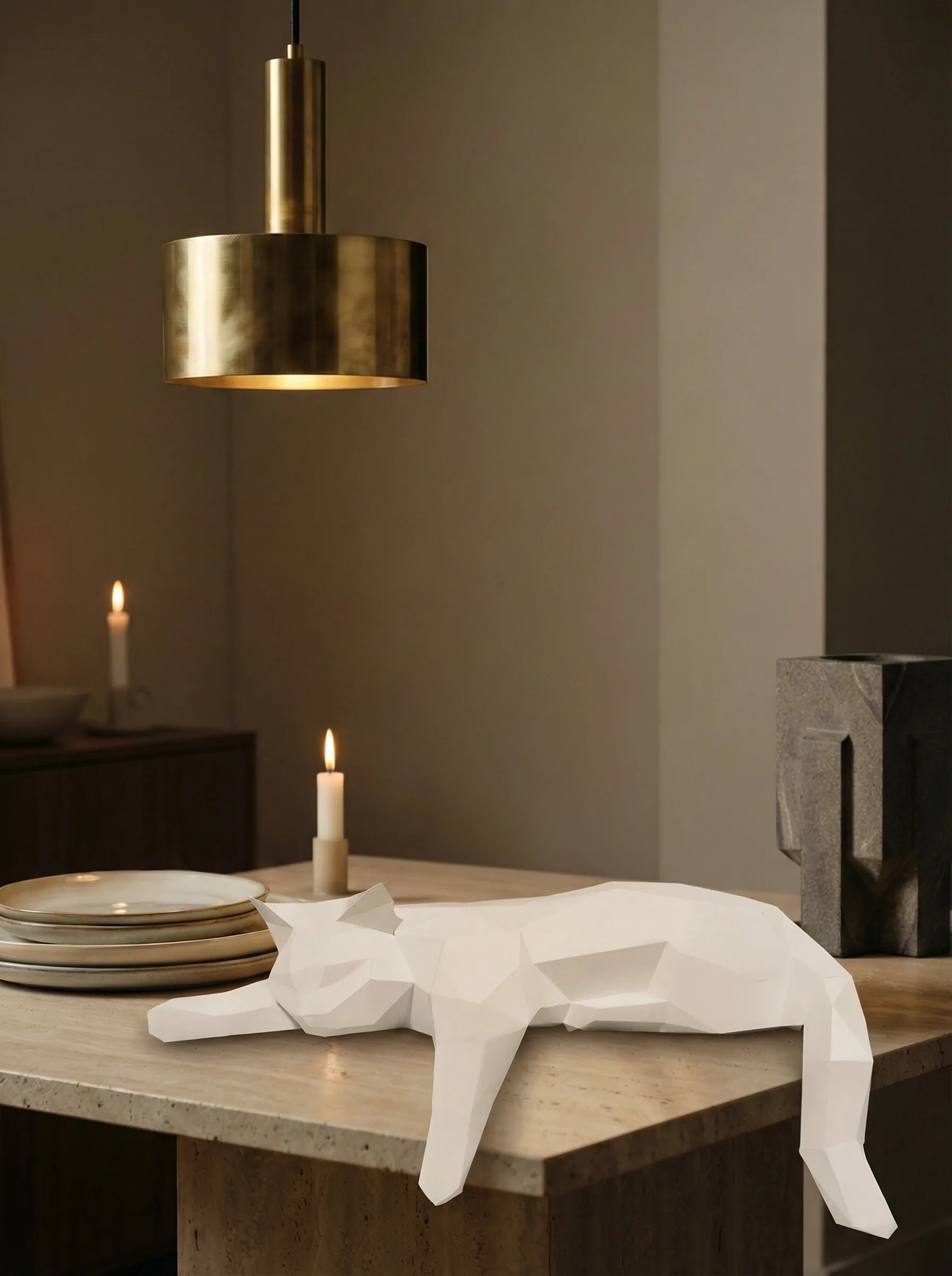 Decorative Figurine | Geometric Cat Form-Figurine-Lightsnest