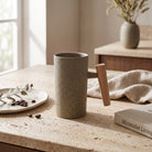 Ceramic Coffee Mug with Wooden Handle - sage