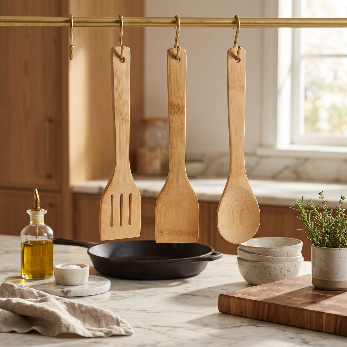 Kitchen Utensil Set Made From Natural Bamboo