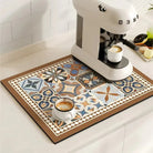 Kitchen dish drying mat with decorative pattern - brown multicolour