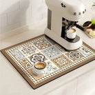 Kitchen dish drying mat with decorative pattern - taupe ash