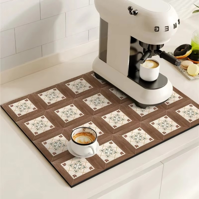 Kitchen dish drying mat with decorative pattern