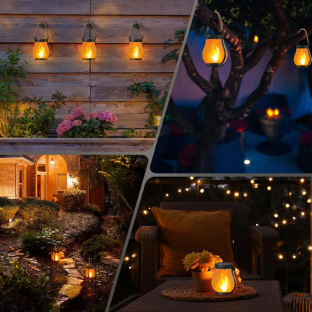 Solar Lantern Lights with Flame Effect for Garden Patio