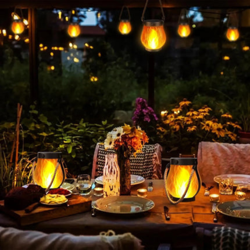 Solar Lantern Lights with Flame Effect for Garden Patio