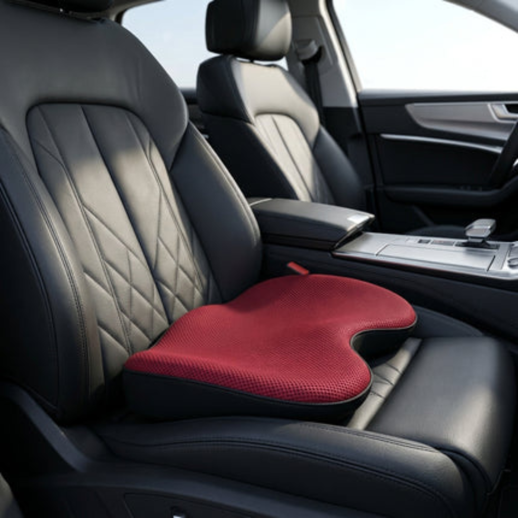 Car Seat Cushion with Height Boosting Memory Foam Padding - red