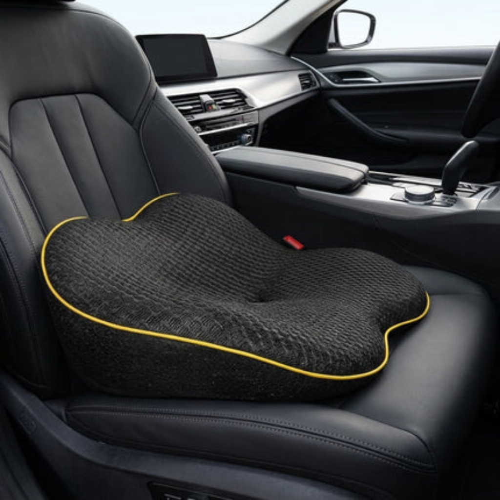 Car Seat Cushion with Height Boosting Memory Foam Padding - black