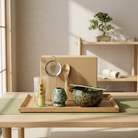Matcha Tea Set Ceramic Bowls with Bamboo Whisk - cyan 6 pieces