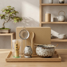 Matcha Tea Set Ceramic Bowls with Bamboo Whisk - white 6 pieces
