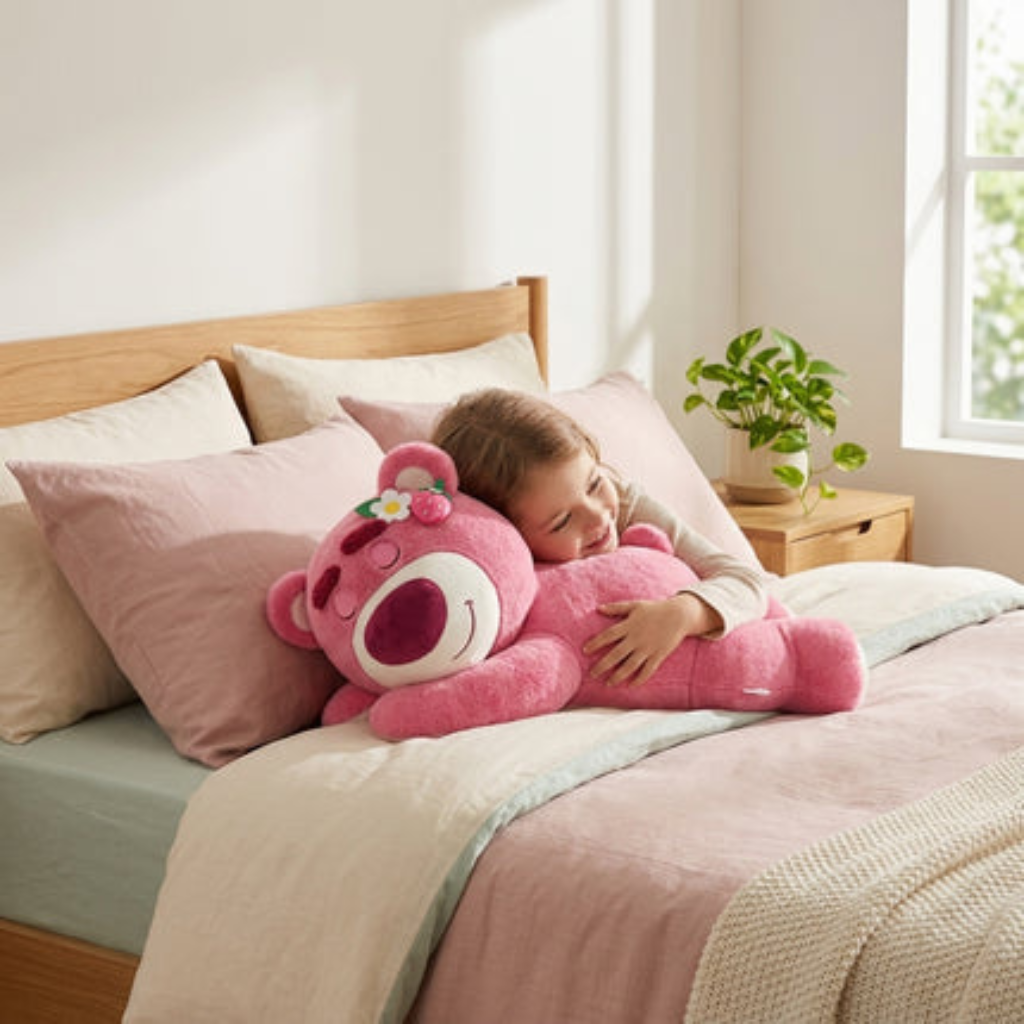 Plush Toy Bear with Strawberry Design Stuffed Pillow