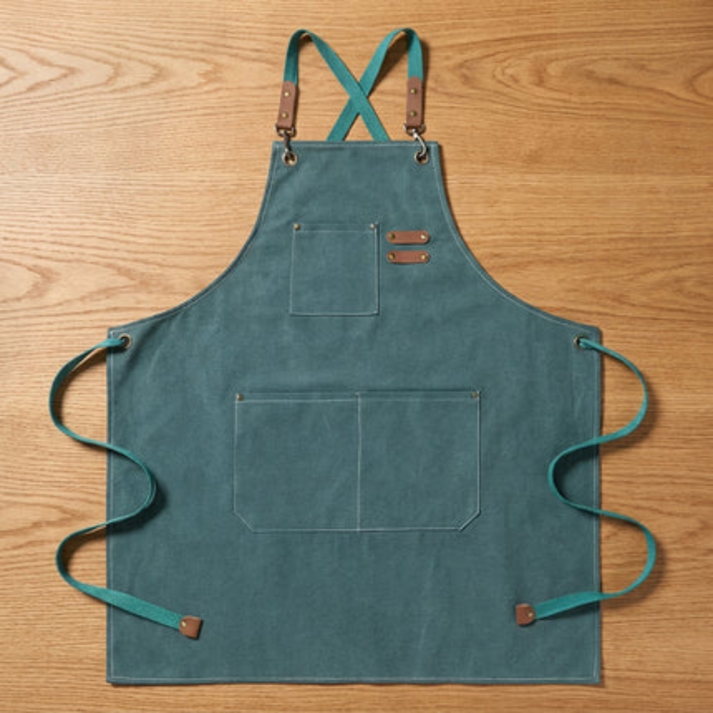 Work Apron Canvas Adjustable Straps Multiple Pockets - green