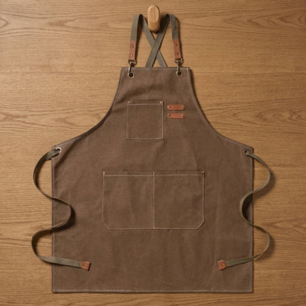 Work Apron Canvas Adjustable Straps Multiple Pockets - brown