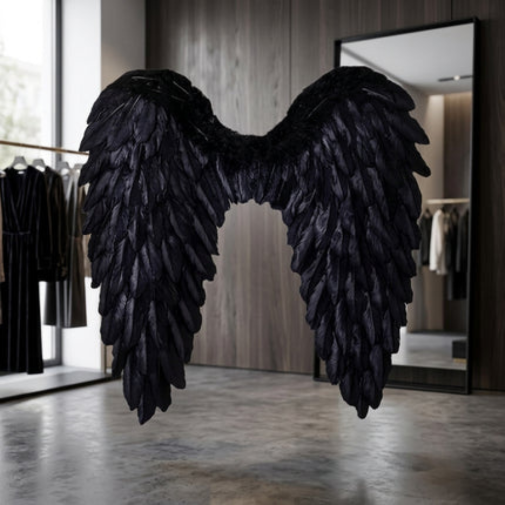 Costume Wings Feathered Angel Halloween Cosplay Accessory - black