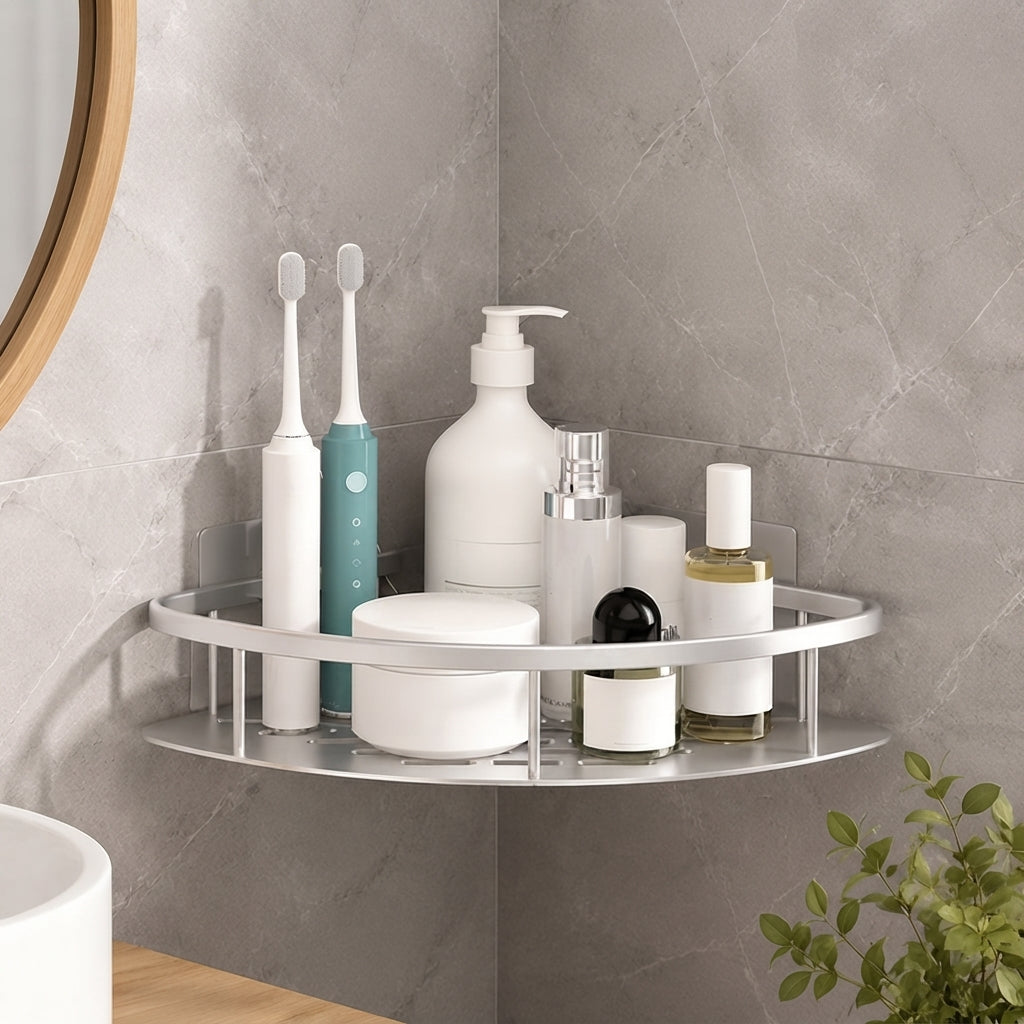 Shower Shelf with Corner Storage Wall Mounted - silver