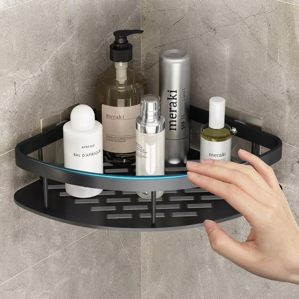 Shower Shelf with Corner Storage Wall Mounted - black