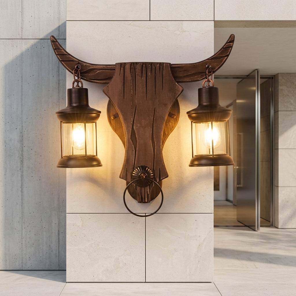 Wall Sconce Light with Double Iron Lanterns