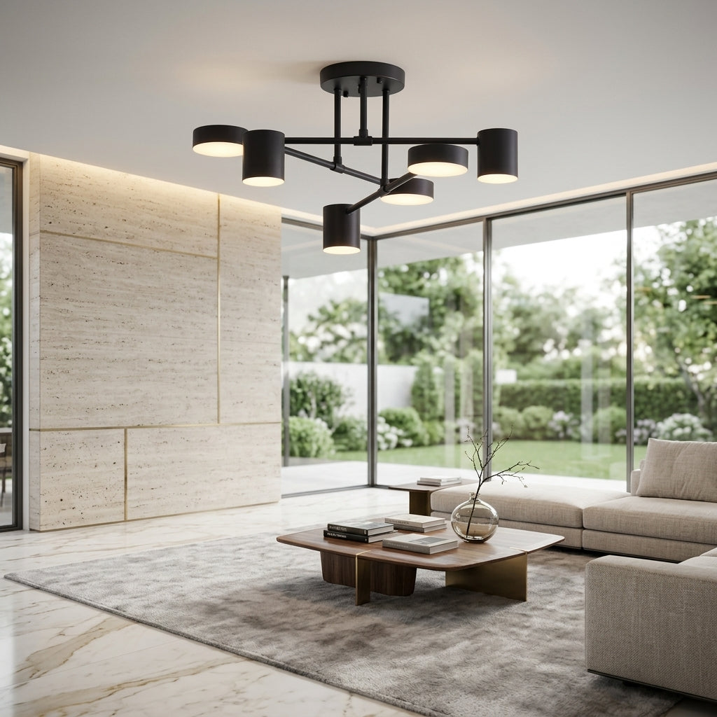 Six arm LED flush mount ceiling light - black