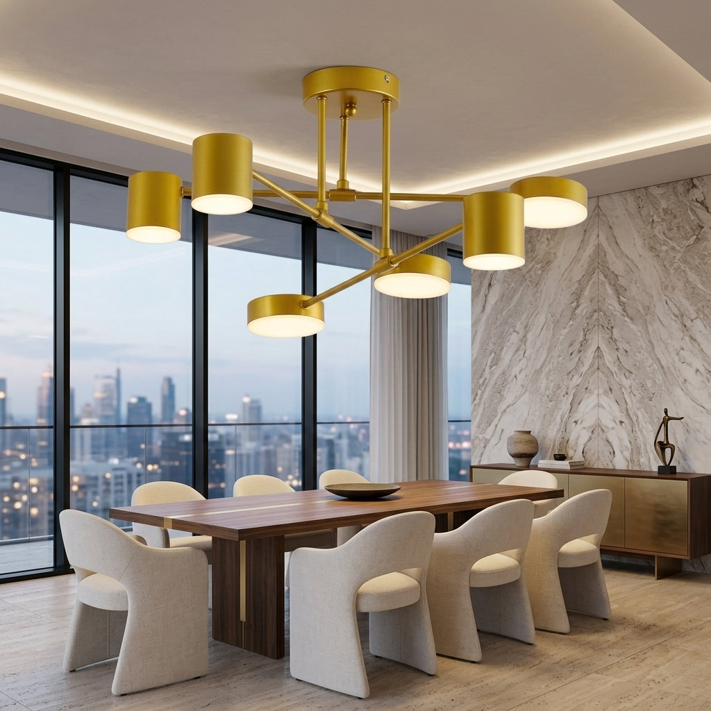 Six arm LED flush mount ceiling light - gold