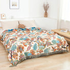 Throw Blanket with Floral Pattern and Fringed Edges