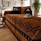 Sofa Cover with Geometric Pattern and Fringed Edges - tribal lines
