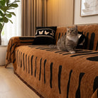 Sofa Cover with Geometric Pattern and Fringed Edges - rust texture