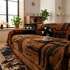 Sofa Cover with Geometric Pattern and Fringed Edges - intricate block