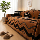 Sofa Cover with Geometric Pattern and Fringed Edges - black curve