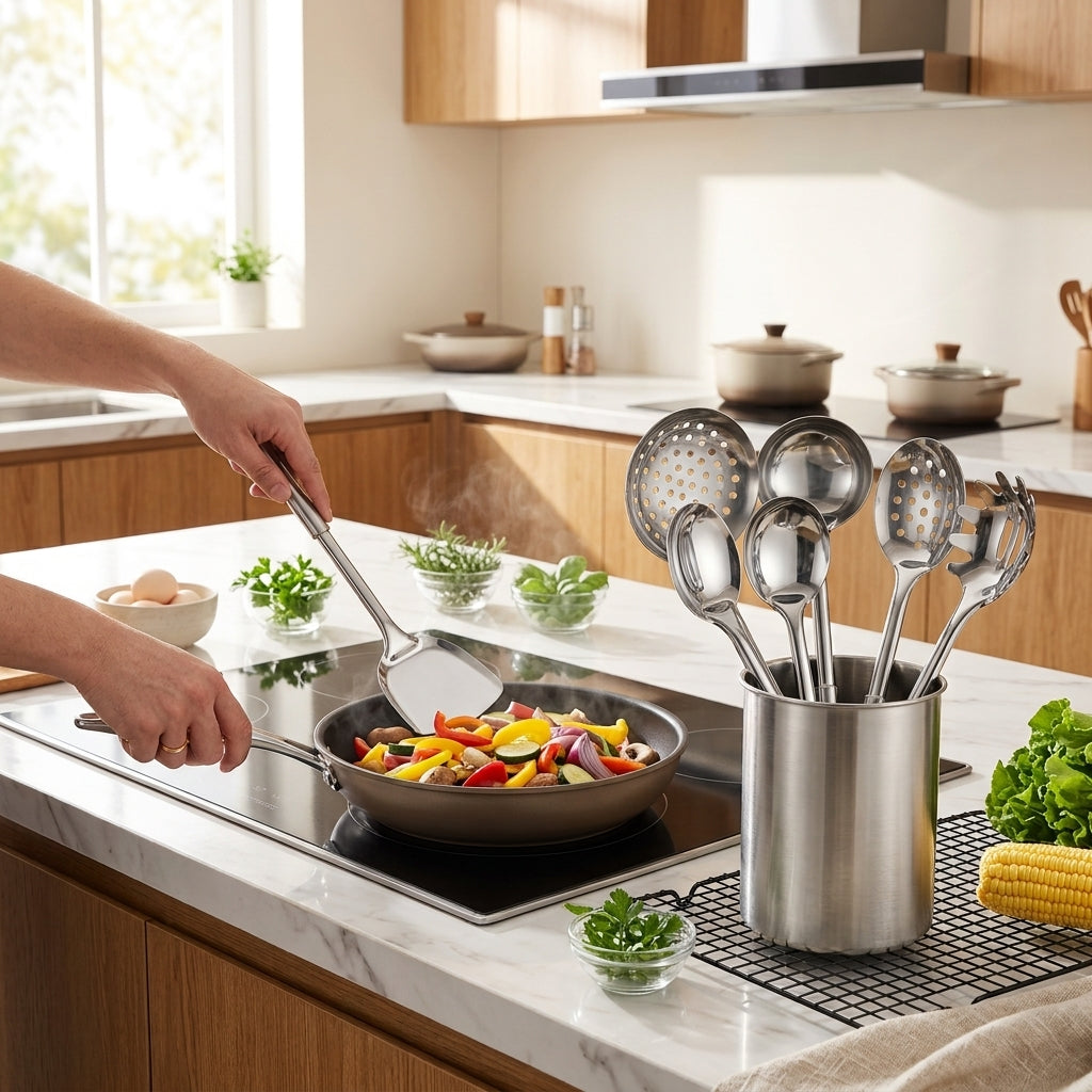 Kitchen Utensil Set with Stainless Steel Ergonomic Handles