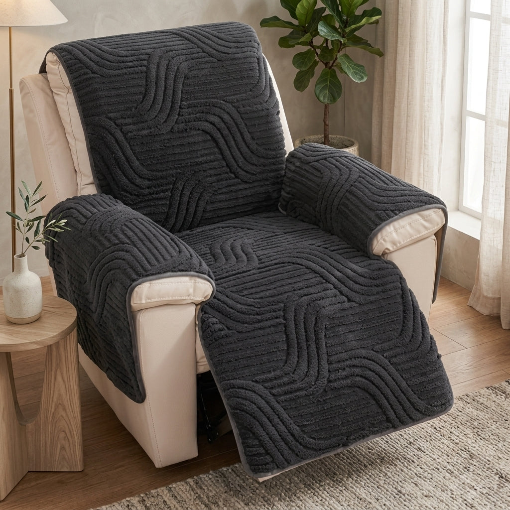 Recliner Armchair Cover with Jacquard Pattern and Non-Slip Fit - wave navy