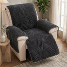 Recliner Armchair Cover with Jacquard Pattern and Non-Slip Fit - wave navy