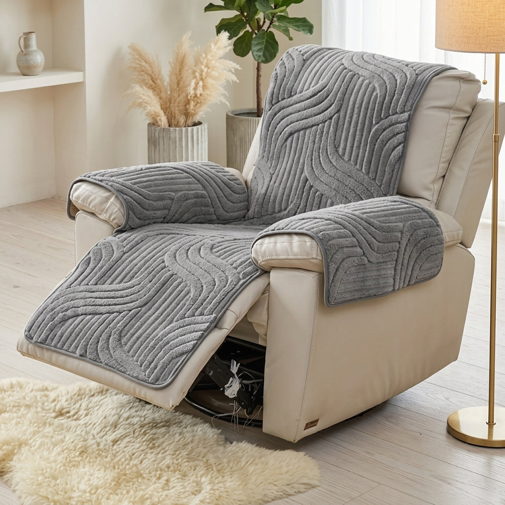 Recliner Armchair Cover with Jacquard Pattern and Non-Slip Fit - granite flow