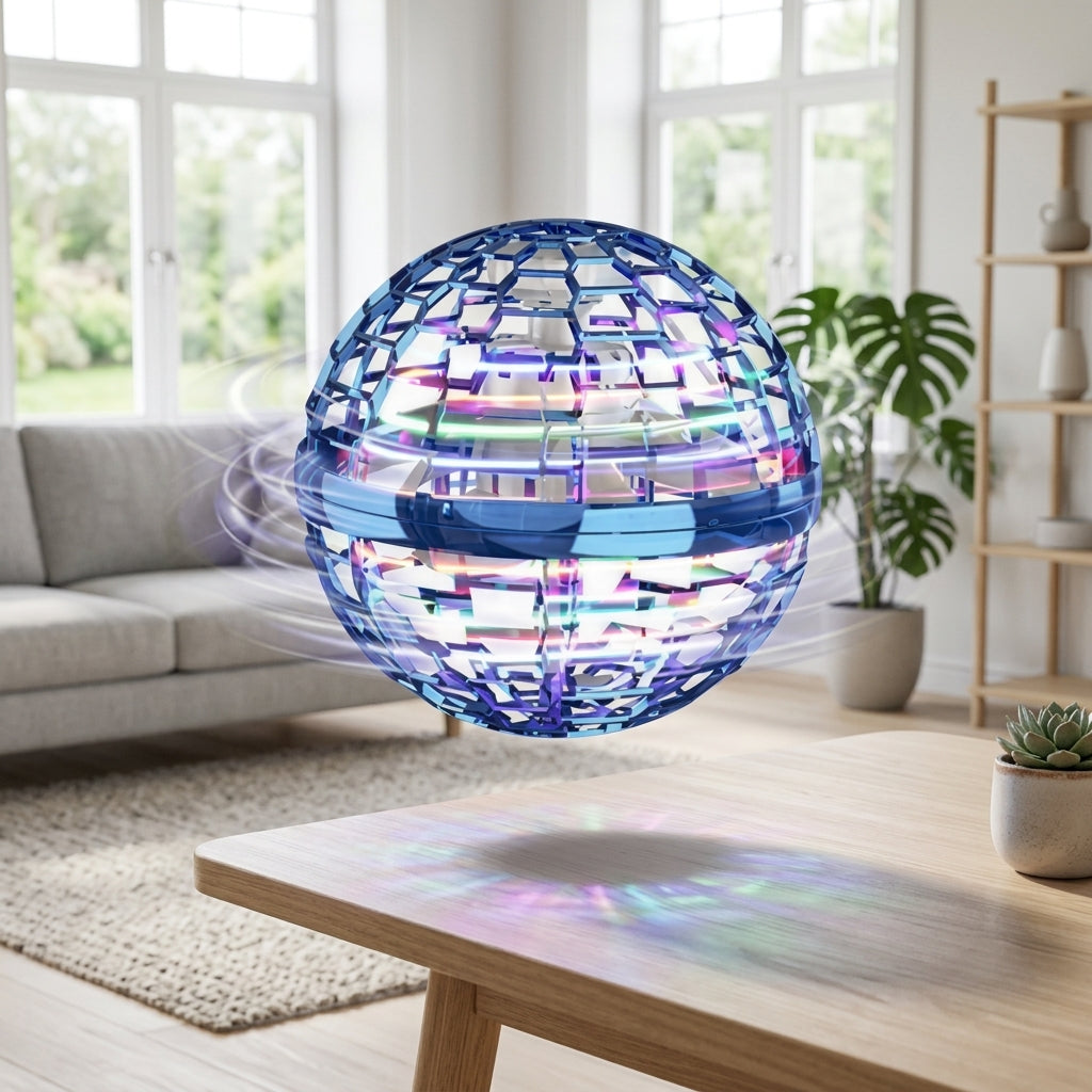 Flying Orb Toy with LED Lights and 360 Degree Rotation - blue