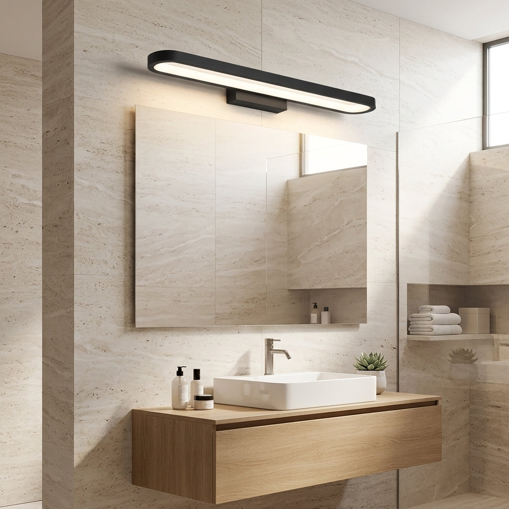 Slim LED bathroom mirror wall light bar - black