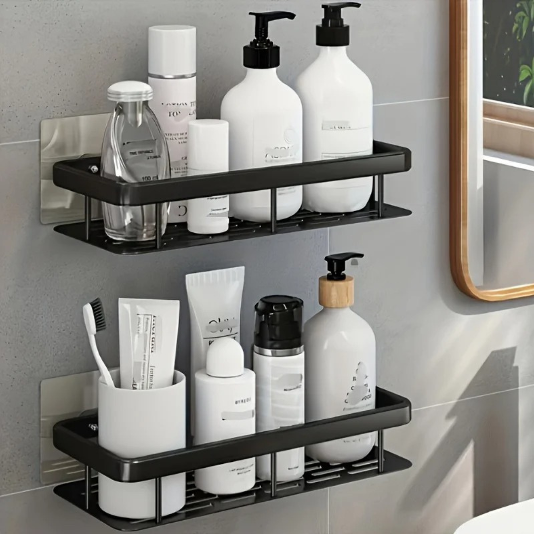 Corner wall mounted bathroom shelf without drilling