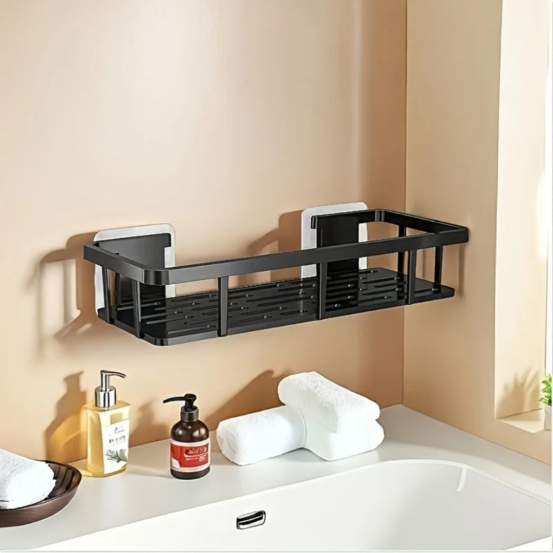 Corner wall mounted bathroom shelf without drilling