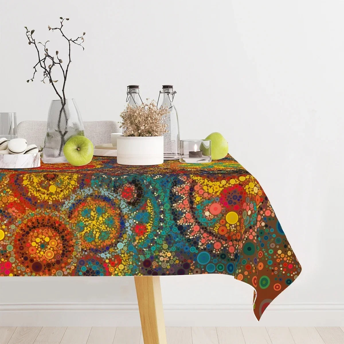 Rectangular tablecloth with boho decorative fringe